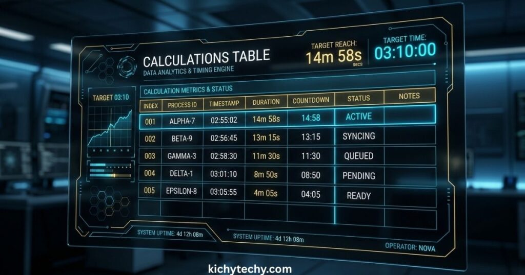 Example Calculations Table
