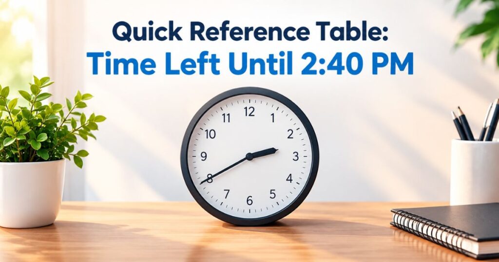 Quick Reference Table Time Left Until 240 PM